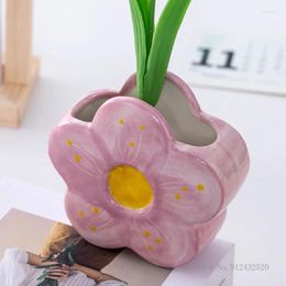 Vases Creative Painted Ceramic Vase For Home Living Room Flower Arrangement Art Dining Table Decoration Cute Gift 1Pc