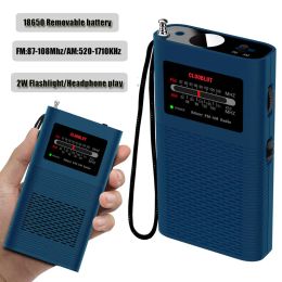 Radio Pocket Fm/am Radio Portable Dual Band Receiver 18650 Rechargeable Radio with Flashlight/3.5mm Jack/40cm Long Antenna