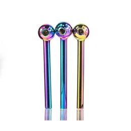 Rainbow Nano Plating Pyrex 12cm Glass Oil Burner Pipe Colorful Dry Herb Tobacco Cigarette Bong Water Pipes Dab Rigs Smoking Accessories