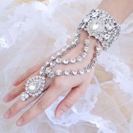 Bangles Luxury Bridal Bangles Ring Set Teardrop Crystal Wedding Bracelet For Women Party Jewellery Gift accesorios mujer