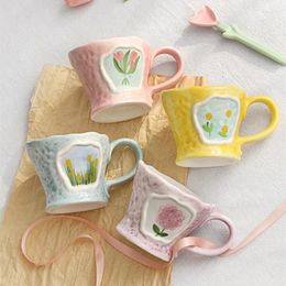 Mugs CuteLife Nordic Flower Ceramic Coffee Mug Kitchen Breakfast Drinking Milk Tea Cup Home Decorative Vintage Heat-resistant