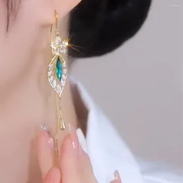 Dangle Earrings Tassel Green Leaf Fringed Chinese Style Exquisite Pendant Ear Line Plating Elegant Flower