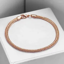 Link Bracelets 4mm Girls Womens Bracelet Chain 585 Rose Gold Colour Braided Foxtail For Women Fashion Jewellery Drop LCB01