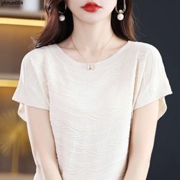 Tian Si Spring/summer Womens New Loose Temperament Curved Bead Short Sleeved T-shirt with Bottom Knitted Half Top 597i