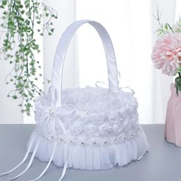 Flower Basket for Wedding Ceremony Lace Faux Flowers Decor Satin Candy Gift Bag Banquet Holiday Daily Use 240318