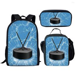 Backpack Youthful Ice Hockey Rugby 3D Print 3pcs/Set Student Travel Bags Laptop Daypack Lunch Bag Pencil Case