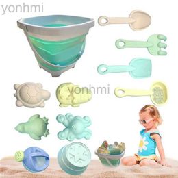 Sand Play Water Fun Beach Toys 11PCS Foldable Sand Bucket And Shovels Animal Sand Toys Colander Sand Shovels Animal Sand Moulds Kettle For Boys Girls 240402