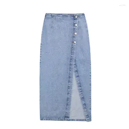 Skirts Women's Summer High Waist Versatile Fashion Slim Slit Denim Half Skirt's Breasted Mid Length Skirt