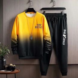 2023 Spring Autumn Mens Tracksuit Classic Fashion Trend Waffle Ger TwoPiece Male Loose Pulloveroutdoor Running Pants Set 240325