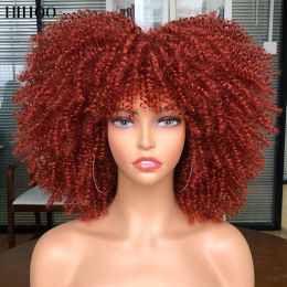 Wigs Short Hair Afro Kinky Curly Wig With Bangs For Black Women Cosplay Blonde Synthetic Natural Red Wigs African Ombre Glueless