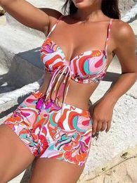 Women's Swimwear S - XL Printed Female Swimsuit High Waist Bikini Women Two-piece Set With Bra Cup Bather Bathing Suit Swim K4573