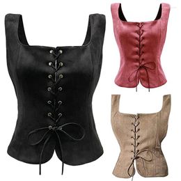 Women's Vests Ladies Renaissance Viking Costume Vest Suede Lace-up Slim-fit Halloween