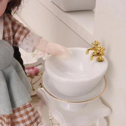 1:12 Dollhouse Miniature Wooden White Hand Basin Sink Cabinet Bathroom Kitchen Furniture Model Decor Accessories Toys