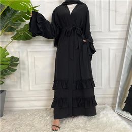 Ethnic Clothing Open Abaya Muslim Women Islamic Arab Kaftan Kimono Cardigan Middle East Ruffle Pakistani Dubai Turkey Solid Color Fashion