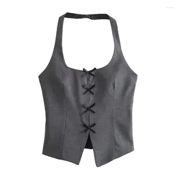 Women's Tanks 2024 Bow Halter Top Women Grey Slim Female Sexy Backless Tops For Streetwear Fashion Tank Woman