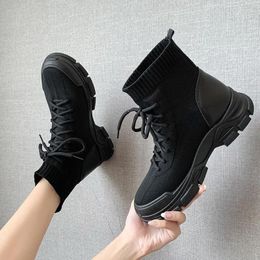 Casual Shoes Women Ankle Boots 2024 Fashion Autumn Female Platform Boot Lace Up Mid-calf Ladies Round Head