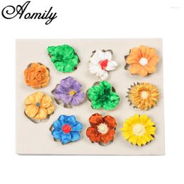 Baking Tools Aomily 11 Flowers Silicone Cake Fondant Mould DIY Handmade Cookies Chocolate Mould Bakeware Pastry Decorating