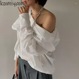 Women's Blouses Japanese Shirt Tops Feminino Slash Collar Off Shoulder Blusas Mujer Loose Long Sleeves Shirts Autumn 2024 Camisas