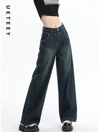 Women's Jeans UETEEY High Waisted Wide Leg Baggy Pants Streetwear Trousers Y2k Fashion 2024 Boyfriend Loose Denim Straight