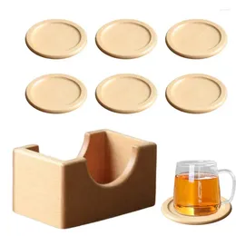Table Mats Wood Coasters For Drinks Round Cup Stackable Coffee Bar Tabletop Decor Dining Desk