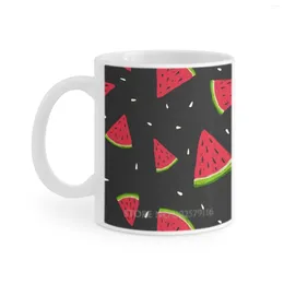 Mugs Watermelons In The Dark White Coffee Cup Milk Tea Mug 11 Oz Watermelon Black Red Juice Fresh Summer Warm Night