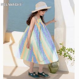 2024 Spring/Summer New Childrens Baby Girls Fashion Clothing Childrens Sling 100% Cotton Knee Length Dress 2-7Y for toddlers 240402
