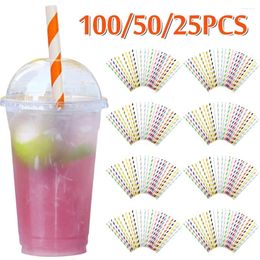 Disposable Cups Straws 25/50/100Pcs Paper Drinking Striped Christmas Wedding Happy Birthday Party Cake Straw Decoration Supplies Milk