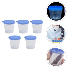 Disposable Cups Straws 5 Pcs Urine Cup Plastic Container Lid Sample Clear Testing Sampling Holder Fecal