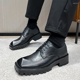 Casual Shoes Business Leather Dress Shoe Men Cone Toe Niche Design Fashion Increase Male Japan Korean Streetwear Commute