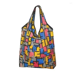 Storage Bags Composition By Piet Mondrian Grocery Tote Shopping Bag Women De Stijl Abstract Art Shopper Shoulder Large Capacity Handbag