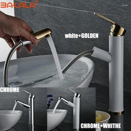 Bathroom Sink Faucets BAKALA Luxury Pull Out White Faucet Brass Swivel Spray Kitchen Tap Single Hole Water Torneira Cozinh