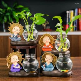 Vases Green Luo Aquatic Flower Pots Transparent Glass Cute Cartoon Creative Plant Wares Office Living Room Home Decor