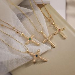 Pendant Necklaces Mafisar Fashion Luxury Gold Plated Zircon Pearl Cross High Quality Women Hip-Hop Personality Jewelry Gifts