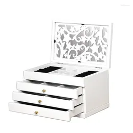 Jewellery Pouches Multi-Layer Big 4 Floors Wooden Box Display Casket Earrings Ring Boxes Organiser Gift