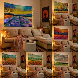 Tapestries Tapestry Wild Art Oil Painting Room Sunflower Lavender Decor Home Wall Hanging Background Cloth
