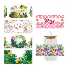 Window Stickers UV DTF Sticker Flower Theme For The 16oz Libbey Glasses Wraps Cup Can DIY Waterproof Easy To Use Custom Decals D1871