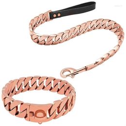 Dog Collars & Leashes Durable Strong Collar With Metal Dogs Leash Set Stainless Steel Cuban Link Chain For Medium Large Walking Tranin Dh318