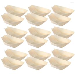 Bowls 120 Pcs Ship Shape Wood Chip Bowl Sushi Plates Bamboo Charcuterie Cones Disposable Serving Trays Container Pallet Boat