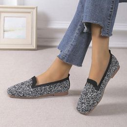 Casual Shoes Breathable Knitted Patchwork Ladies Fashion Color Blocking Flat Sole Comfortable Zapatos Para Mujeres