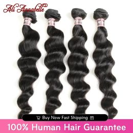 Weaves ALI ANNABELLE Brazilian Human Hair Loose Wave Bundles 100% Human Hair Weave Bundles 1/3/4 Pieces Natural Color Human Hair Weave