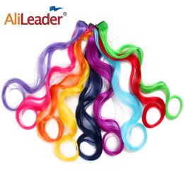 Party Hair Extensions Body Wave Ombre Hairpiece Synthetic Fibre Straight Strands Hair On Hairpins Rainbow Blend In Your Hair