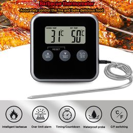 Digital Kitchen Thermometer LCD Display Long Probe for Grill Oven 0~250°C Food Meat Cooking Alarm Timer Measuring Tools