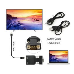 VGA Male to HDMI-compatible Female Converter with Audio Cables 480P/720P/1080P for PS3/4 HDTV Monitor Projector PC Laptop TV-Box