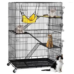 Cat Carriers 4-layer Rolling Cage Pet With Hammock High-quality Bedding Bottom Easy To Clean Litter Basin