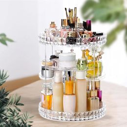 360° Rotatable Makeup Organiser Carousel Cosmetics Storage Vanity Case Rack Skincare Makeup Lipstick Accessories Organiser