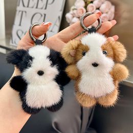 11cm/4.3" Real Genuine Mink Fur Dog Puppy Bag Charm Key Chain Keyring Phone Purse Handbag Pendant Gift