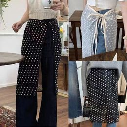 Skirts Women Korean Vintage Flower Dots Long Half Skirt Hip Scarf Fashion Bowknot Tie Up Apron Wrap Covering Overskirt