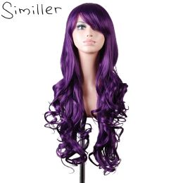 Wigs Similler Women Long Synthetic Wigs Heat Resistance Wavy Hair Multicolour Cosplay Wig Red Green Blue Black Purple Grey 80cm