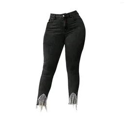 Women's Jeans High Waist Leggings Fringe With Pockets Jean Pants For Women Stretchy Slimming BuLift