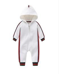 Good Quality Baby Boys Girls Hooded Rompers Infant Long Sleeve Zipper Jumpsuits Fall Winter Toddler Thicken Warm Onesies Kids Clot7827118